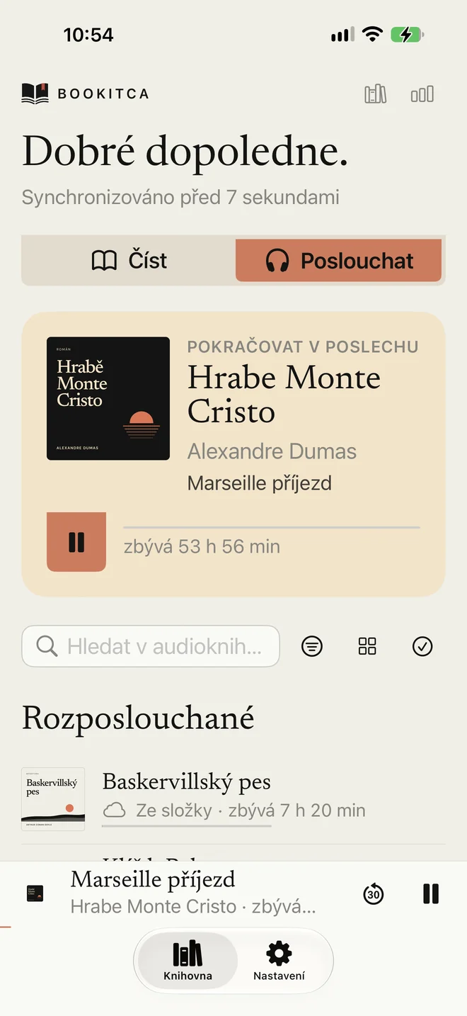 Library in Listen mode with an audiobook in progress